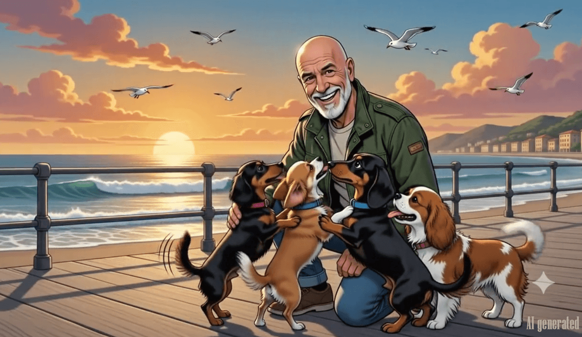 Carlo con i cani al tramonto sul lungomare