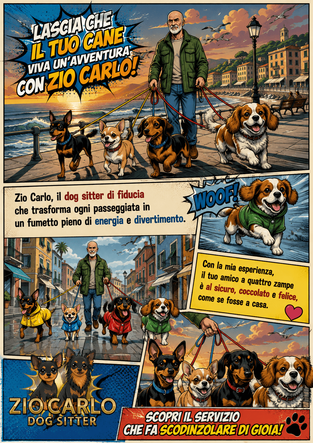 Zio Carlo con i suoi cani sul lungomare di Bordighera